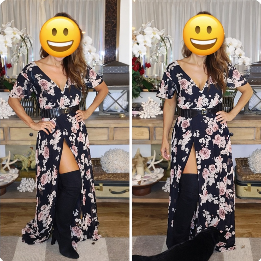 The Jetset Diaries Black and Pink Floral Maxi Dress